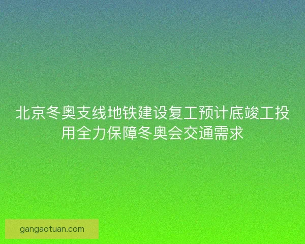 北京冬奥支线地铁建设复工预计底竣工投用全力保障冬奥会交通需求