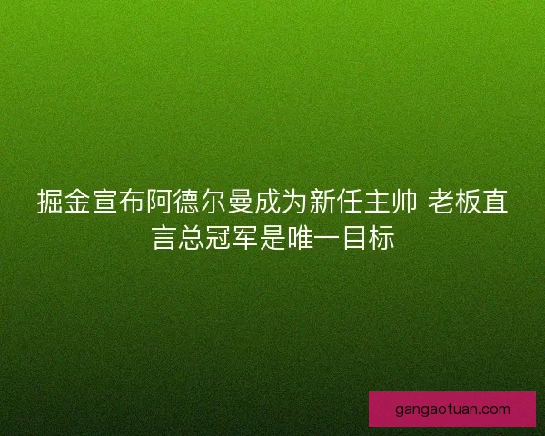 掘金宣布阿德尔曼成为新任主帅 老板直言总冠军是唯一目标